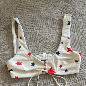 Aerie White Swim Top with Red and Blue Stars